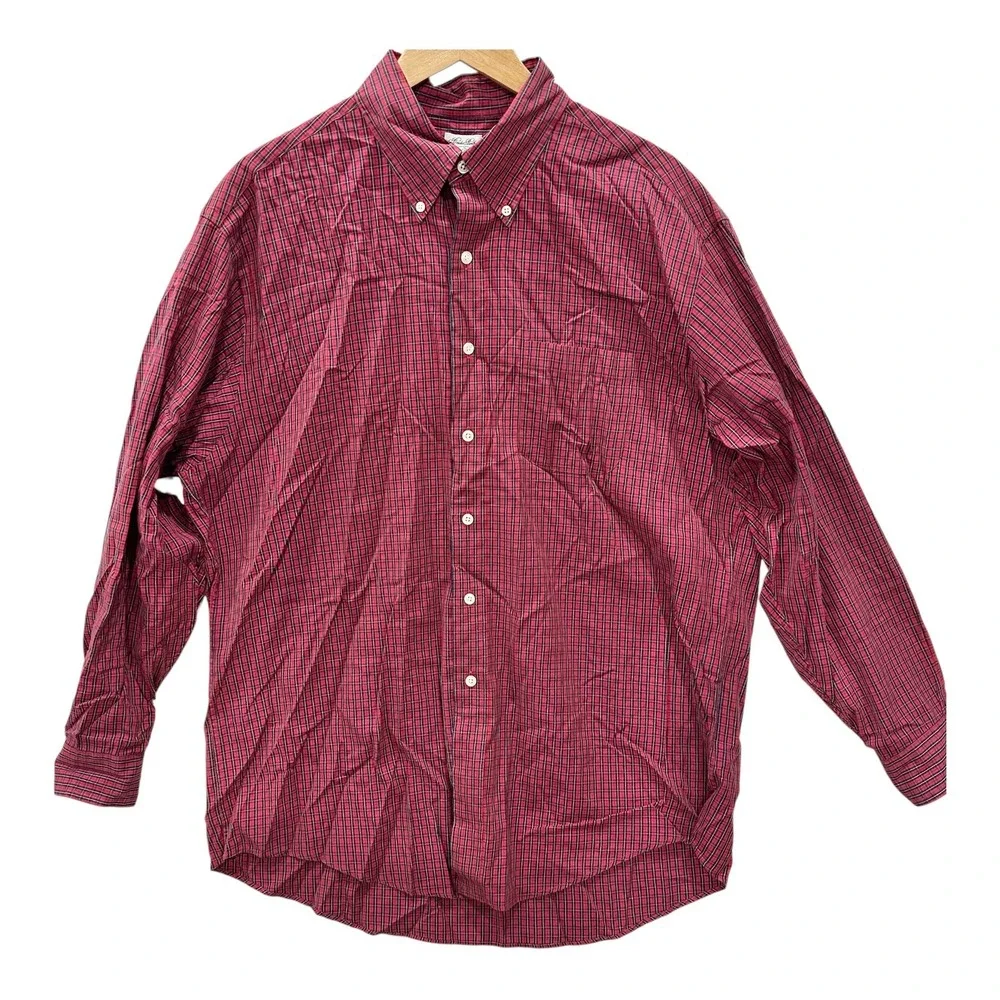 VTG Y2K Brooks Brothers Sport Shirt Mens L Red Navy Plaid Cotton Button Down L
